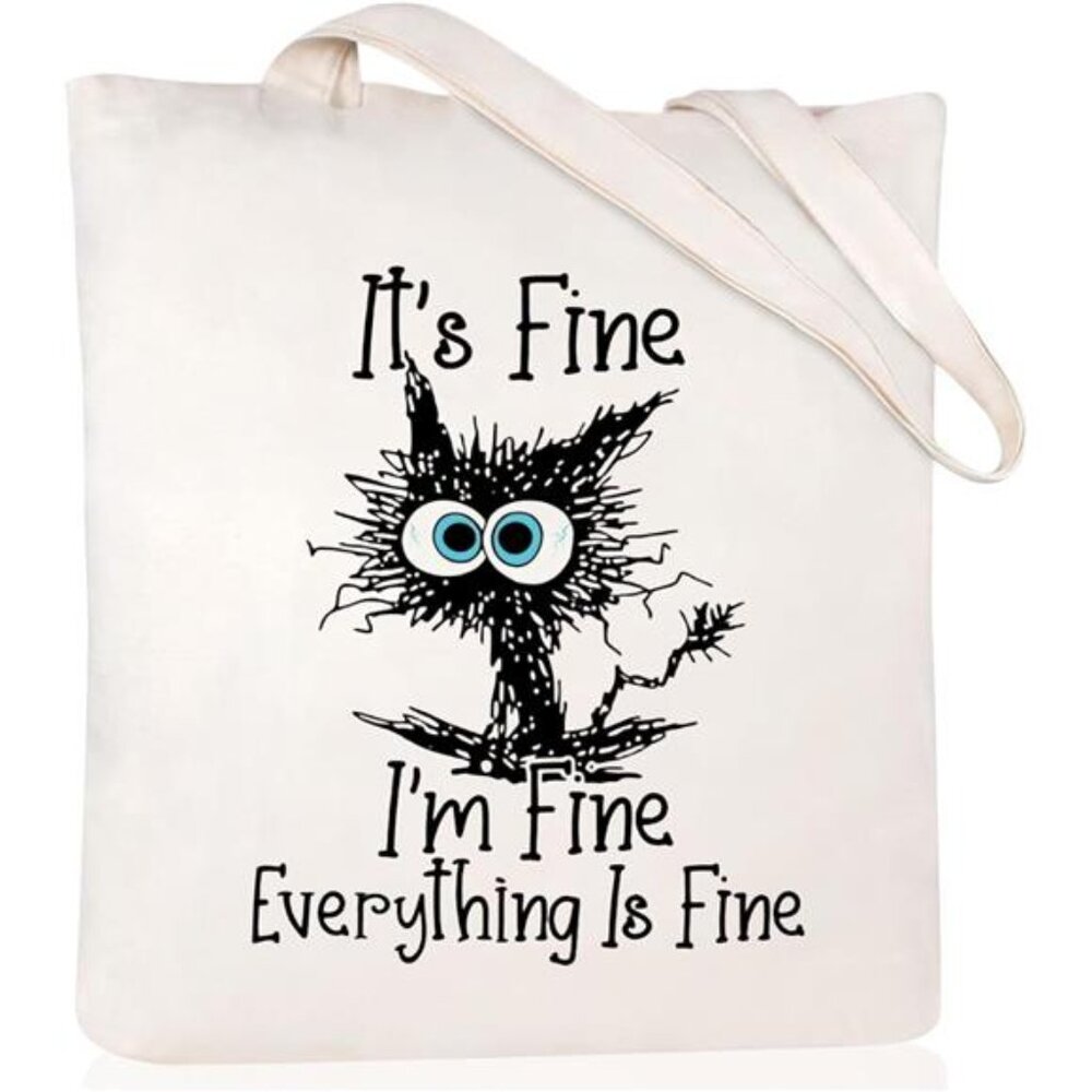 Canvas Tote Bag for Women Aesthetic Cute Cat Shopping Grocery Reusable Bag - Picture 1 of 7